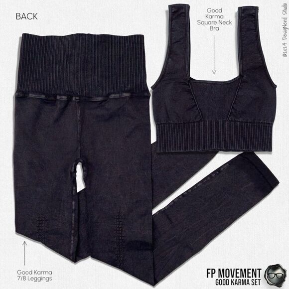 FP MOVEMENT GOOD KARMA SET: SQUARE NECK BRA + 7/8 HR LEGGINGS IN WASHED BLACK - Picture 2 of 15